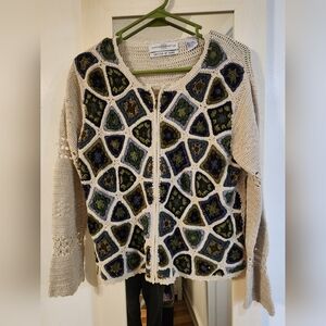 Vtg Marisa Christina Patchwork Crochet Knit Cardigan  Granny Square Women’s S